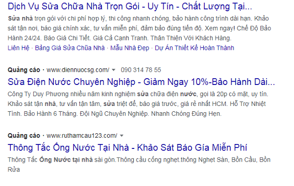 3 Cách tạo thêm doanh thu cho doanh nghiệp địa phương với Google Ads 8 Tìm kiếm với từ khóa"sửa chữa ống nước tại TPHCM"